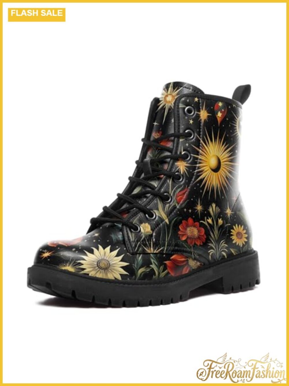 Womens Combat Boots Vegan Leather Lace-Up Ankle Booties